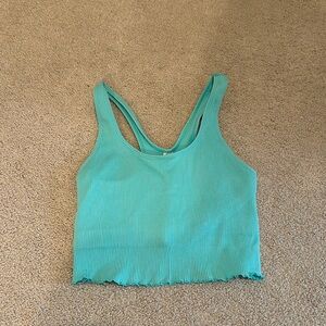 Teal Ruffle Racerback Tank Top Crop, women’s size medium
